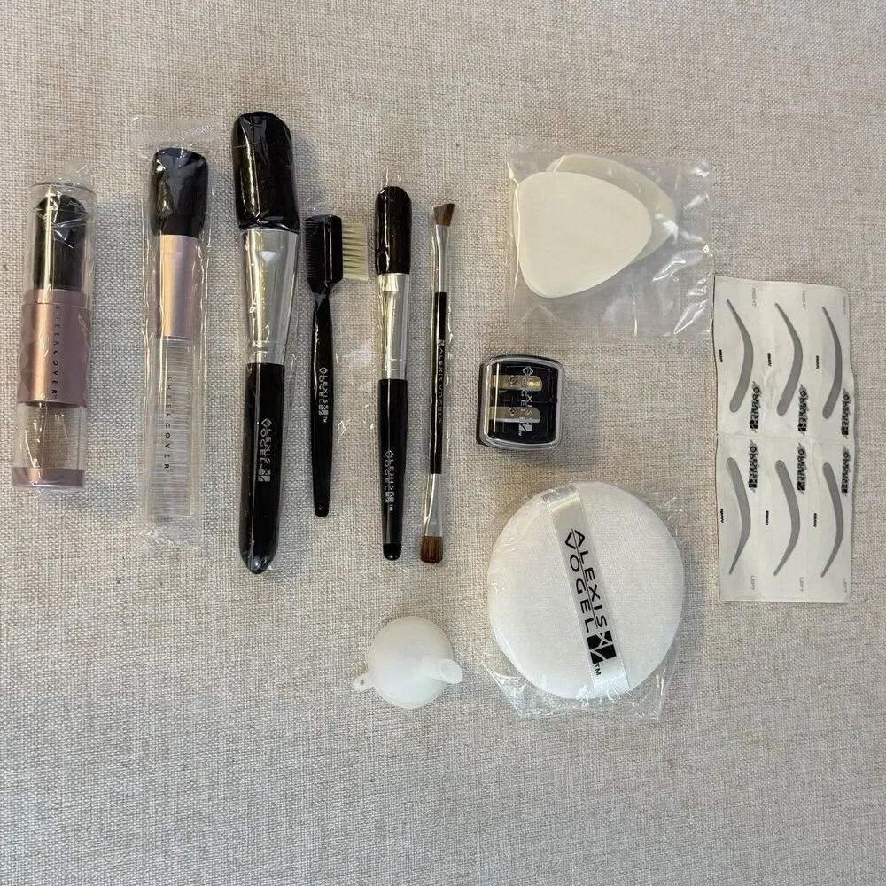 Alexis Vogel Makeup Brush Tool Lot Sheer Cover Brow Stencils Puff Sponges NEW